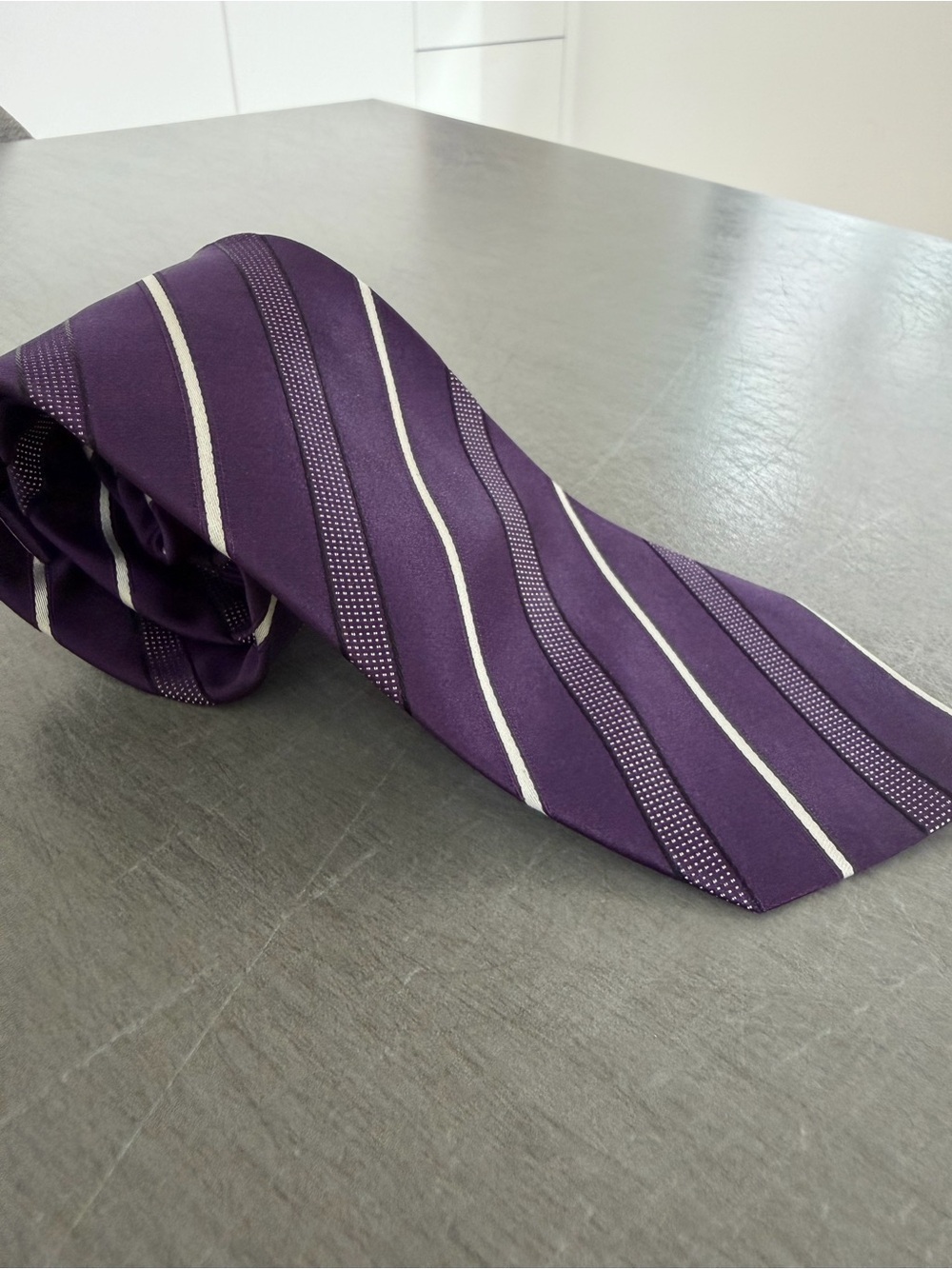 Hugo Boss Purple Striped Silk Tie with White Accents